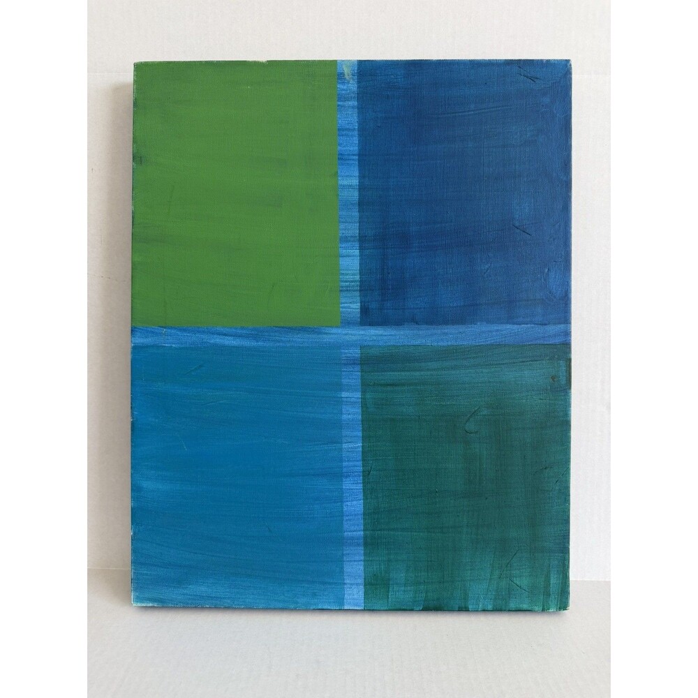 Abstract Green & Blue Hues Painting on Canvas, Handmade 20” in tall